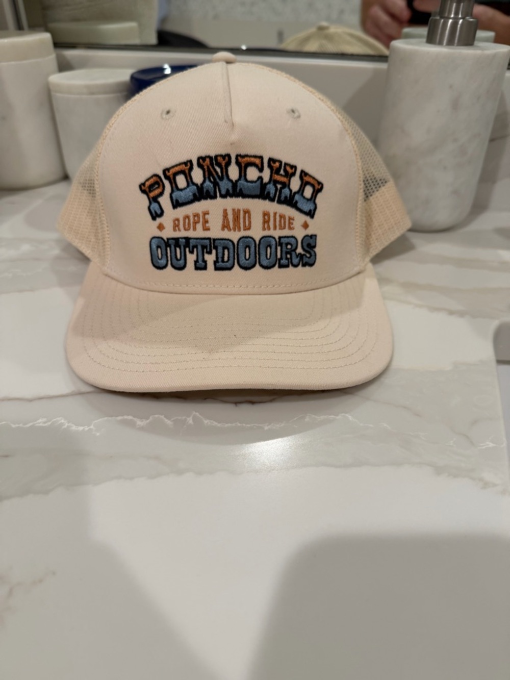 Poncho Rope and Ride Pink Mesh Trucker Hat